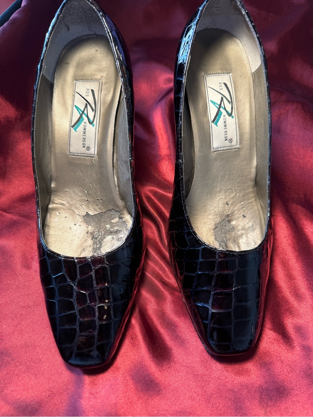 Black Croc-Embossed Pumps